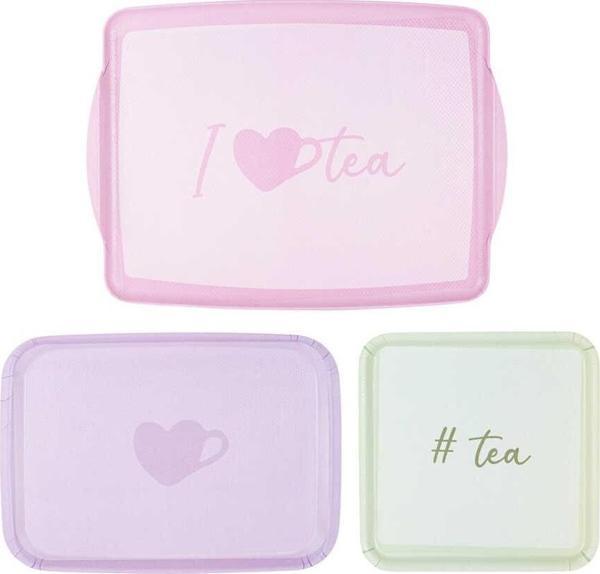 Tantitoni Melamin Tea Desenli 3lü Kaydırmaz Tepsi 25-36-43cm - Image 1