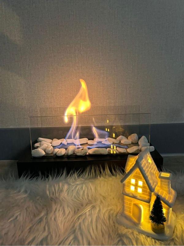 Esha Home Ahşap Masa Üstü Şömine Sertifikalı Yakıt Ve Dekoratif Taş - Image 1