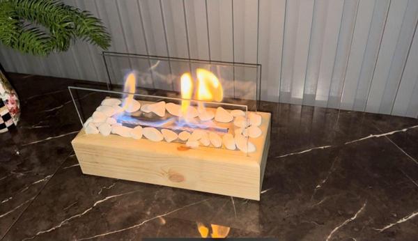 Esha Home Ahşap Masa Üstü Şömine Sertifikalı Yakıt Ve Dekoratif Taş Hediyeli - Image 1