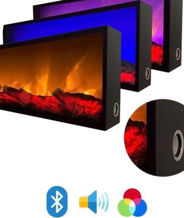 Esha Home Dekoratif Elektrikli Yapay Şömine Farklı Renk Modu Kumandalı, Bluetooth 100X30 Cm - Image 1