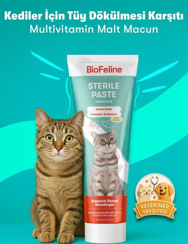 Biofeline Kısırlaştırılmış Kediler İçin Tüy Dökülmesini Azaltıcı Multivitamin Kedi Malt Macunu – 100G - Image 1