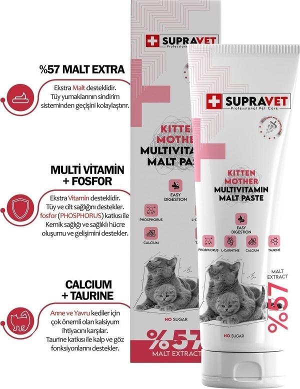 Supravet Hamile Ve Yavru Kediler Için Kalsiyum Ve Taurinli Multi Vitamin Kedi Macunu 100 Gr. (%57 Extra Malt) - Image 1