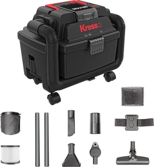 Kress KH035.9 20Volt 250W/17Kpa Kömürsüz Flexi Esnek Hortumlu Profesyonel Şarjlı Islak/Kuru Süpürge & Üfleme (Akü Dahil  - Image 1