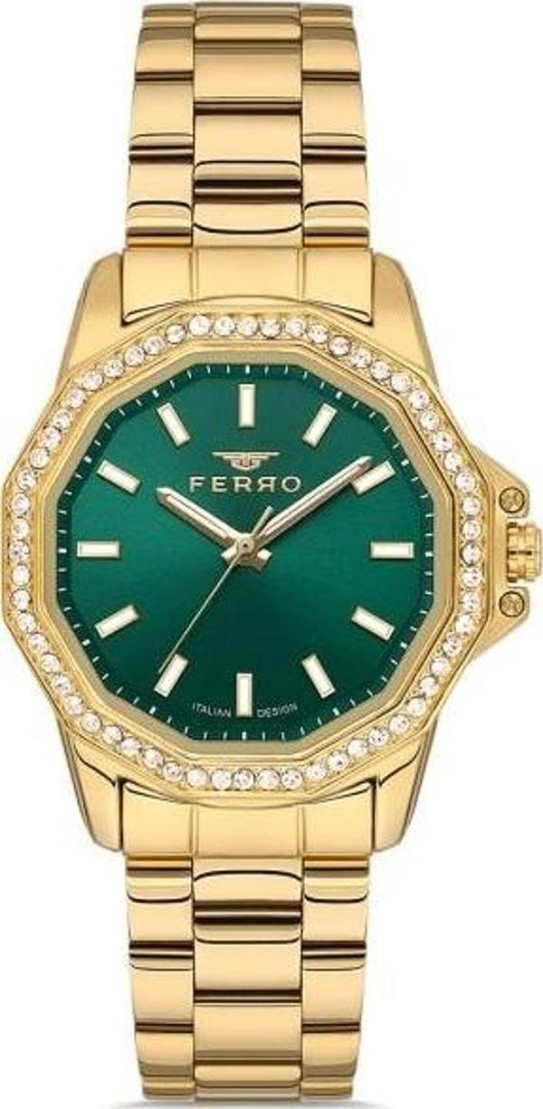 Ferro FL21540AWT-B6 Quartz Altın Rengi Yeşil Kadran 32 mm Kadın Kol Saati - Image 1