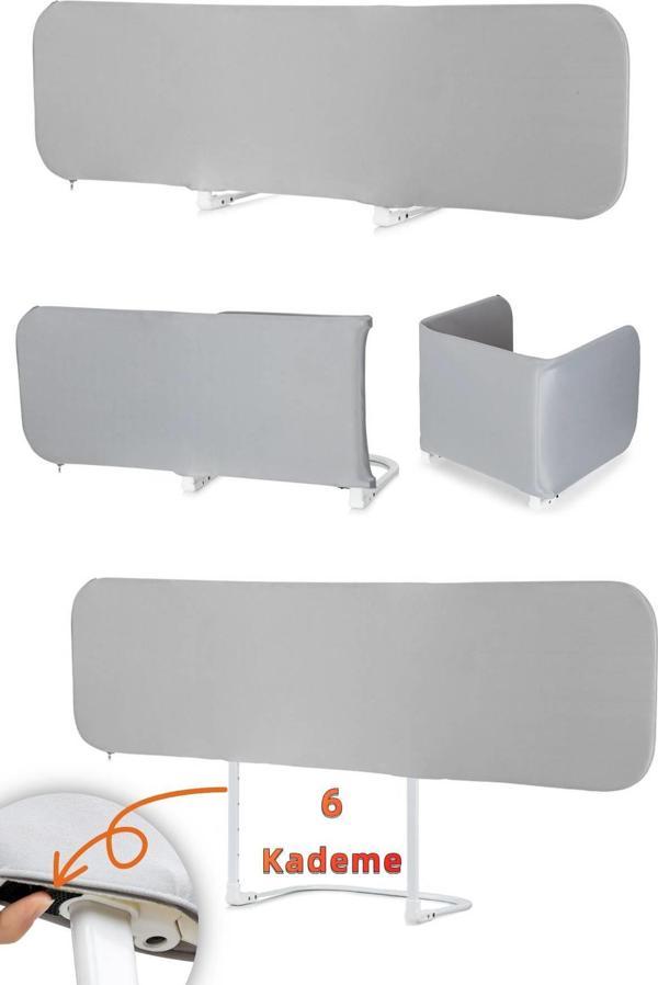 Wellgro Katlanır Yatak Bariyeri, 150x75 cm Çocuk Yatak Korkuluğu Düz Gri Desensiz - Image 1