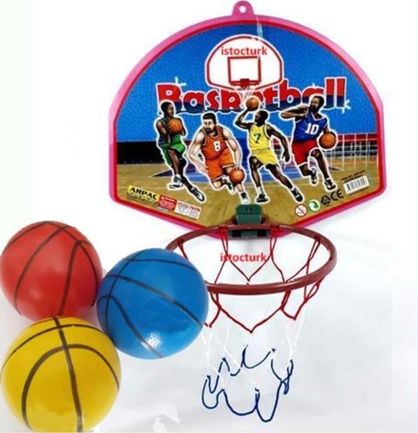 3 Adet Top+Duvara monte 42cm Büyük Boy Oyuncak Basketbol Potası - Image 1
