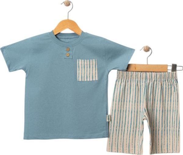 TSHIRT ÇİZGİLİ ŞORT TAKIM İndigo - Image 1