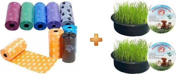 Sonrisa Pets Kedi Köpek Dışkı Kaka Poşeti 4 Lü Rulo Set 60 Adet Poşet Kedi Çimi 2 Li - Image 1