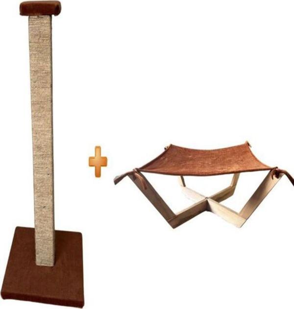 Sonrisa Pets Tırmalama Tahtası Kahverengi + Ahşap Ayaklı Hamak Kedi Yatağı Kahverengi - Image 1