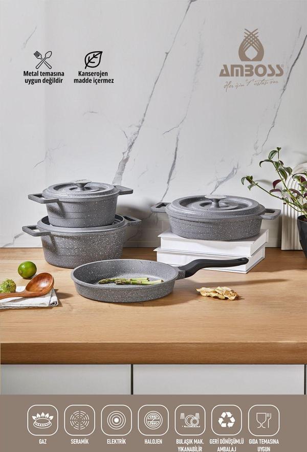 7 Parça Copper Döküm Tencere Seti (GRİ) - Image 1