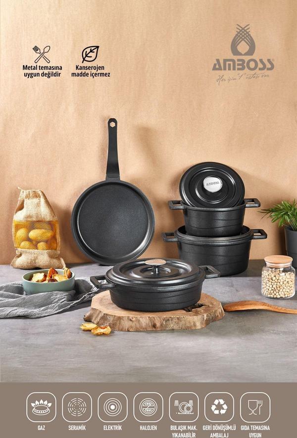 7 Parça Copper Döküm Tencere Seti (SİYAH) - Image 1
