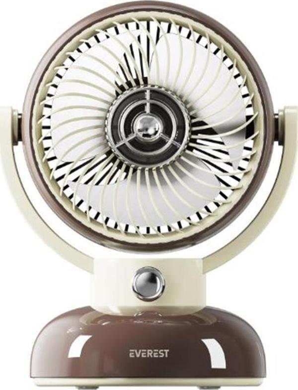 Everest EFN12 Kahve 1200mAh 3 Hız Kademe Led Işıklı Retro Masaüstü Usb Fan - Image 1