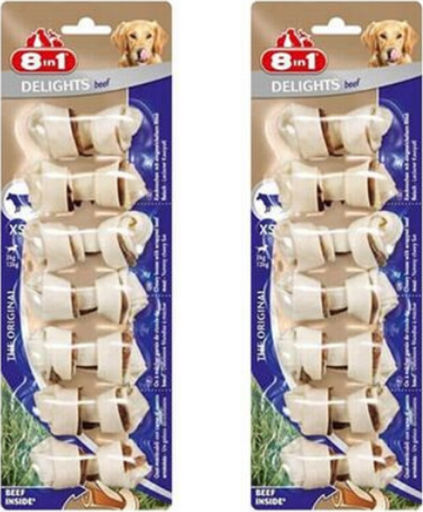 8in1 Delights Beef Bones Biftekli Düğümlü Köpek Ödül Kemiği (XS) 84Gr X 2 Adet - Image 1