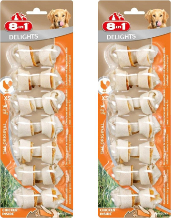 8in1 Delights Bones Tavuklu Düğümlü Köpek Ödül Kemiği (XS) 84Gr X 2 Adet - Image 1