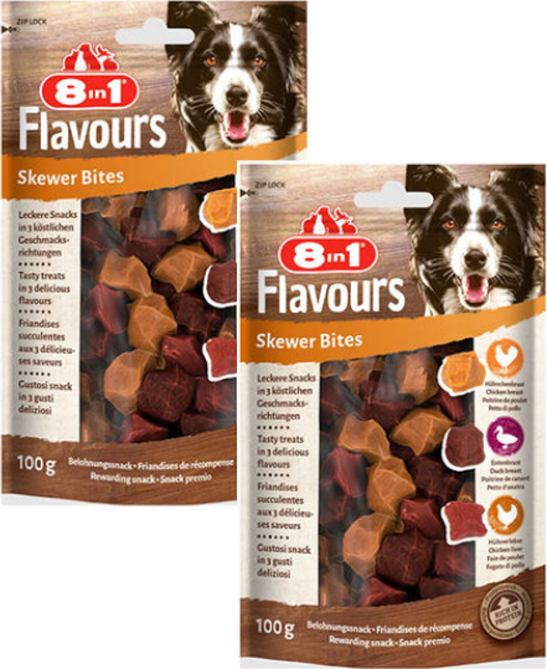8in1 Flavours Skewer Bites Kuşbaşı Dilimli Çiğneme Köpek Ödül Maması 100Gr X 2 Adet - Image 1