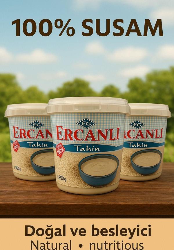 Ercanlı Meşhur Denizli Kale Tahini 950 gr X 3 Adet (%100 SUSAM) - Image 1