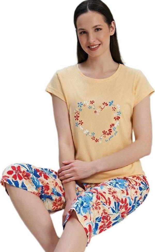Fiore Notturno Tasarım Kaprili Kadın Pijama Takımı Pamuklu Yazlık  M/XXL - Image 1