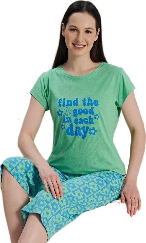 Notte Mia Tasarım Kaprili Kadın Pijama TakımYazlık Pamuklu 2’li Set S–XL Rahat - Image 1