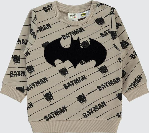 Batman Erkek Bebek Sweatshirt 6-18 Ay Açık Bej - Image 1