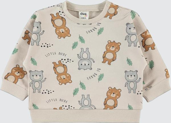 Civil Baby Erkek Bebek Ayıcık Desenli Sweatshirt 6-18 Ay Fil Dişi - Image 1