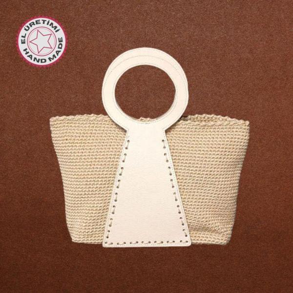 Uretti - Hüsniye 8494 9154 El Örgüsü Makrome İp Kadın El Çantası - Bej - Image 1