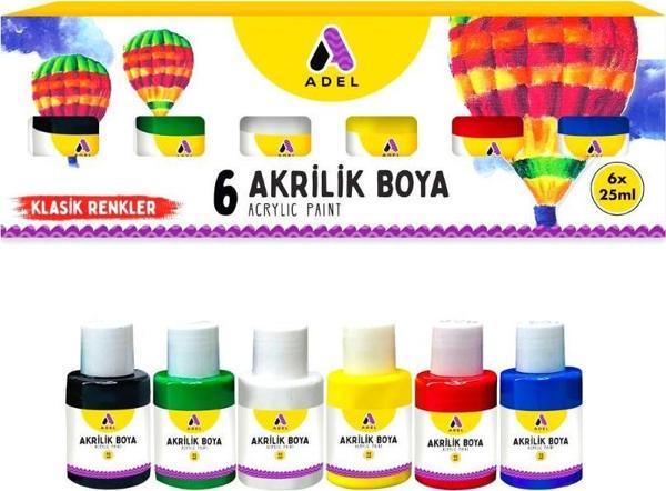 Akrilik Boya Klasik Ana Renkler 6 Renk (6x25 ml) 1 Paket Adel Akrilik Boya Ana Renkler 6*25 ml 1 Paket - Image 1