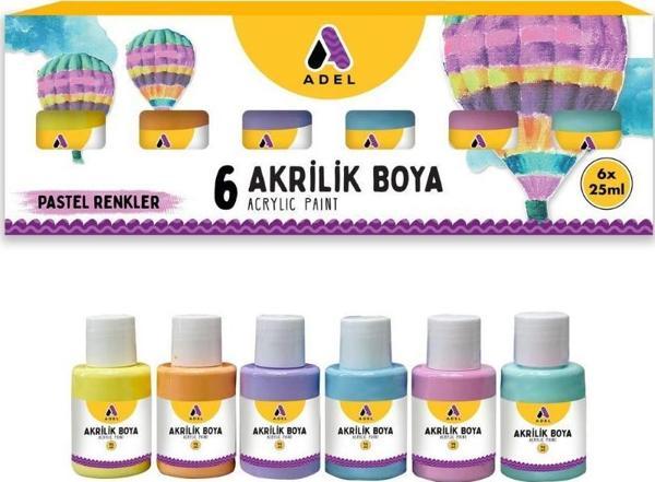 Akrilik Boya Pastel Renkler 6 Renk (6x25 ml) 1 Paket Adel Akrilik Boya Pastel Renkler 6x25 ml 1 Paket - Image 1