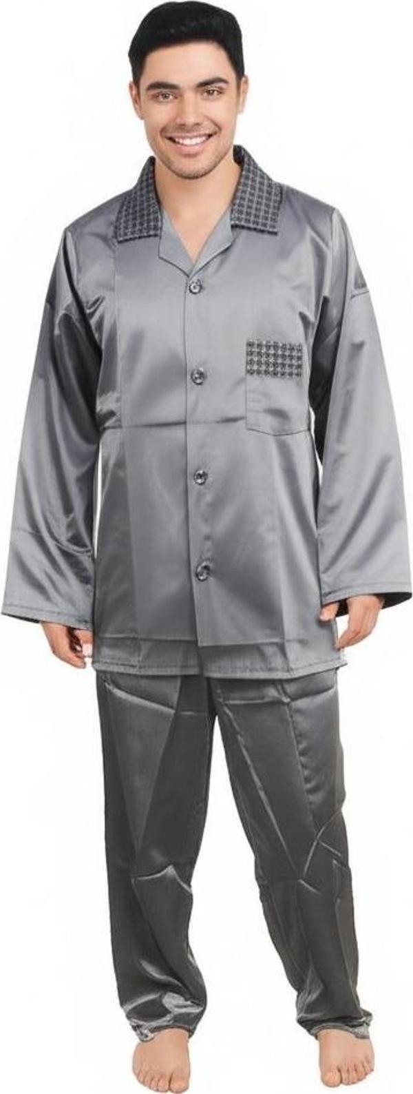 Oppland Erkek Pijama Takımı Saten Kumaş Klasik Model Cepli Rahat Tam Kalıp OPEPT25PIEROMOD87 - Image 1