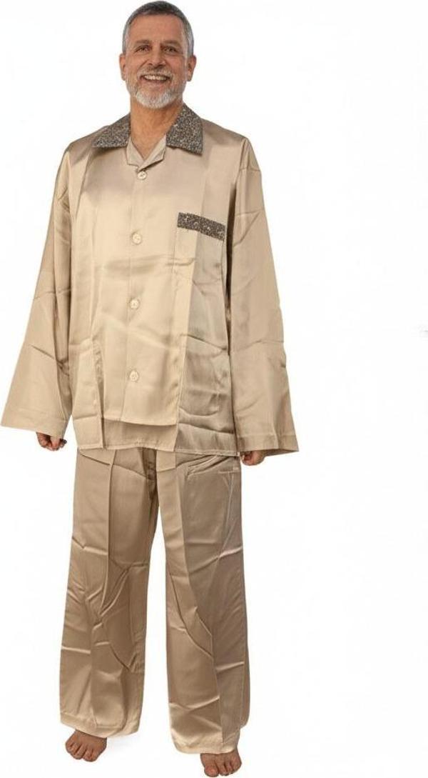 Oppland Erkek Pijama Takımı Saten Kumaş Klasik Model Cepli Rahat Tam Kalıp OPEPT25PIEROMOD89 - Image 1