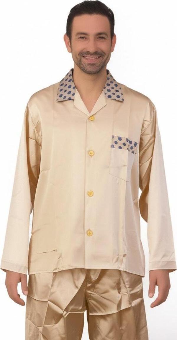 Oppland Erkek Pijama Takımı Saten Kumaş Klasik Model Cepli Rahat Tam Kalıp OPEPT25PIEROMOD89 - Image 1
