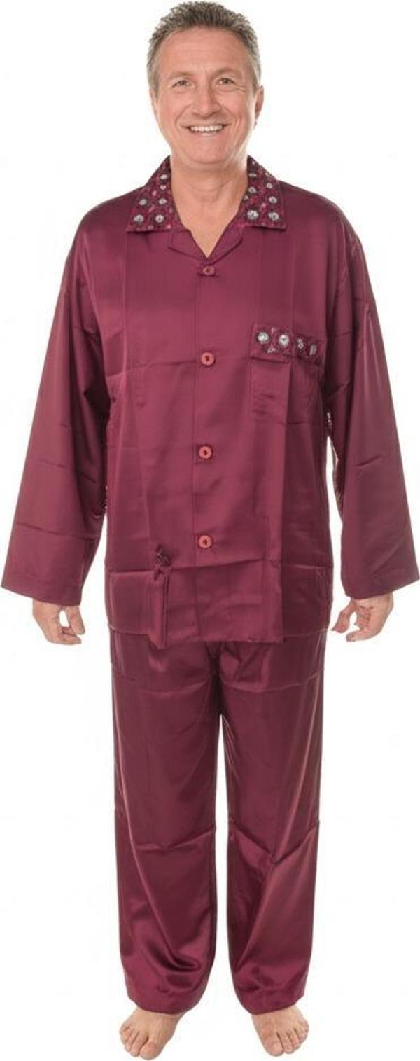 Oppland Erkek Pijama Takımı Saten Kumaş Klasik Model Cepli Rahat Tam Kalıp OPEPT25PIEROMOD89 - Image 1