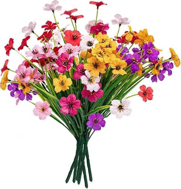6lı Set Yapay Çiçek Sazlı Mine Karışık Renk 5 Dallı 33cm - Image 1