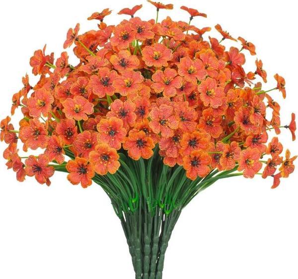 6lı Set Yapay Çiçek Sazlı Mine Turuncu Renk 5 Dallı 33cm - Image 1