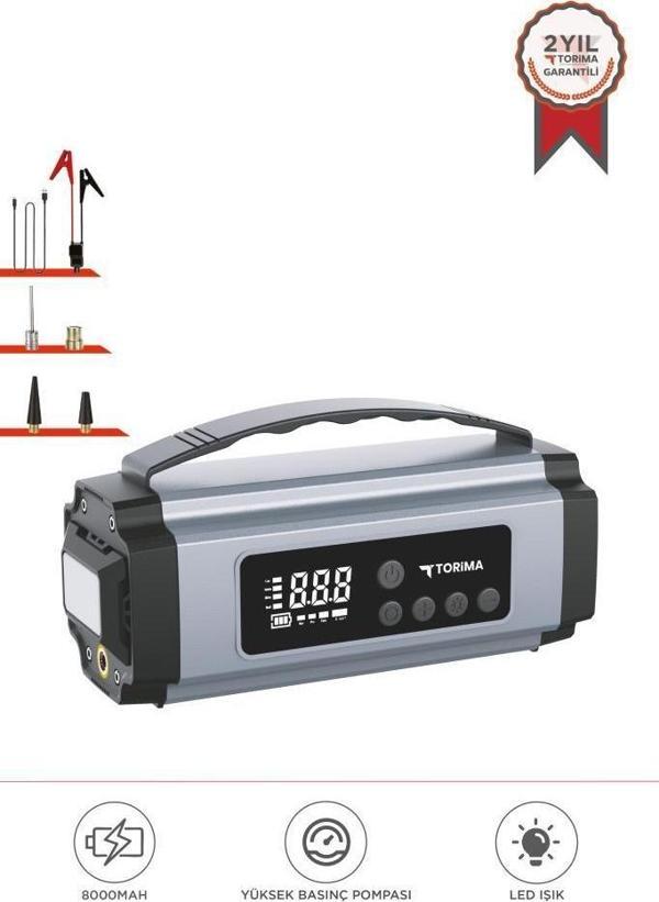 Torima APS-01 Taşnabilir Dijital Ekranlı Araç Akü Takviyeli , Işıklı Oto Marş Hava Kompresörü - Image 1