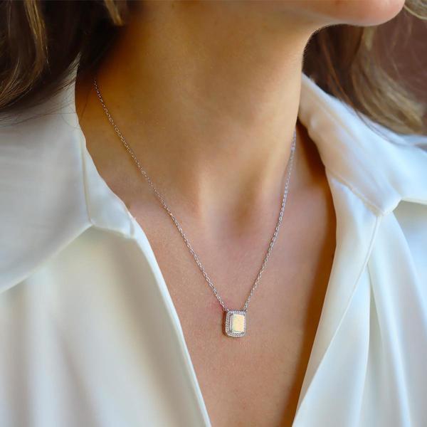 Baget Opal Taşlı Gümüş Kolye - Image 1