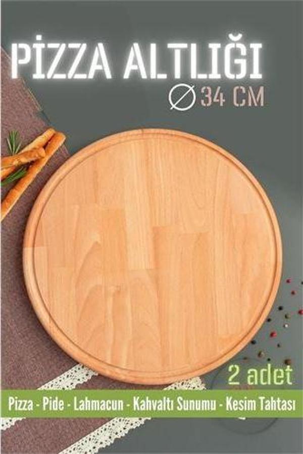 ModaCar Ahşap Pizza Lahmacun Pide Sunum ve Kesim Tahtası 34 cm 2 ADET - Image 1