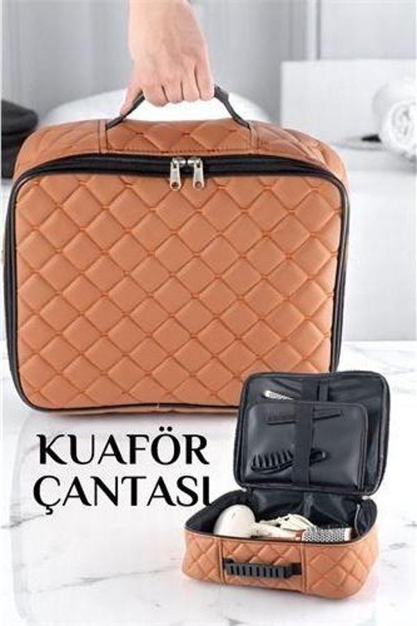 Modacar Kuaför Çantası Kapitone Deri Berber Çantası Makyöz Ekipman Çantası TABA - Image 1