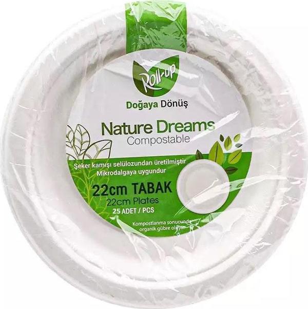 Roll-Up Nature Ekolojik Karton Kağıt Parti Tek Kullanımlık Tabak - 22 Cm. - 25 Adetlik 1 Paket - Image 1