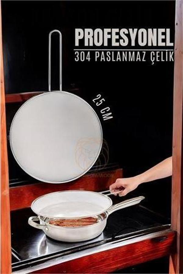 ModaCar Kızartma Yağ Sıçratmaz 25 CM 304 Paslanmaz Çelik Mink Design - Image 1