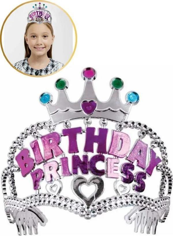 11x12 cm Kız Çocuk Prenses Parti Tacı Birthday Princess Yazılı Taç Doğum Günü Kostüm Tacı - Image 1