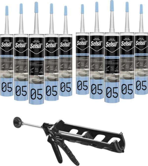 Selsil Duşakabin Silikonu Şeffaf 280 Ml (10 Adet), Plastik Tabanca - Image 1