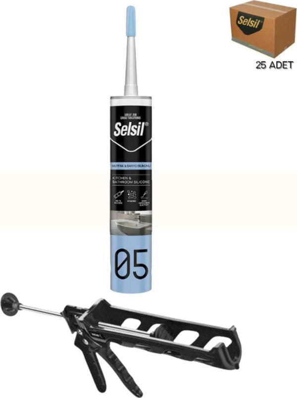 Selsil Duşakabin Silikonu Şeffaf 280 Ml (25 Adet), Plastik Tabanca - Image 1