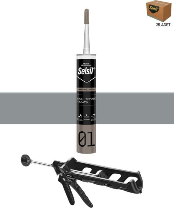 Selsil Ga Silikon 280 Gr. Gri (25 Adet), Plastik Tabanca - Image 1