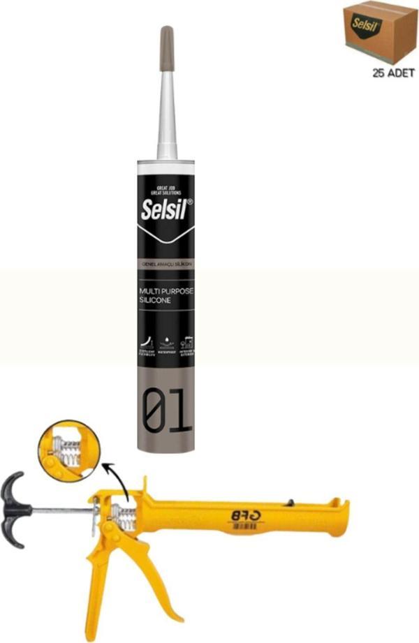 Selsil Genel Amaçlı Şeffaf Silikon 280 Gr. 25 Adet +  Gfb Alüminyum Silikon Tabancası - Image 1