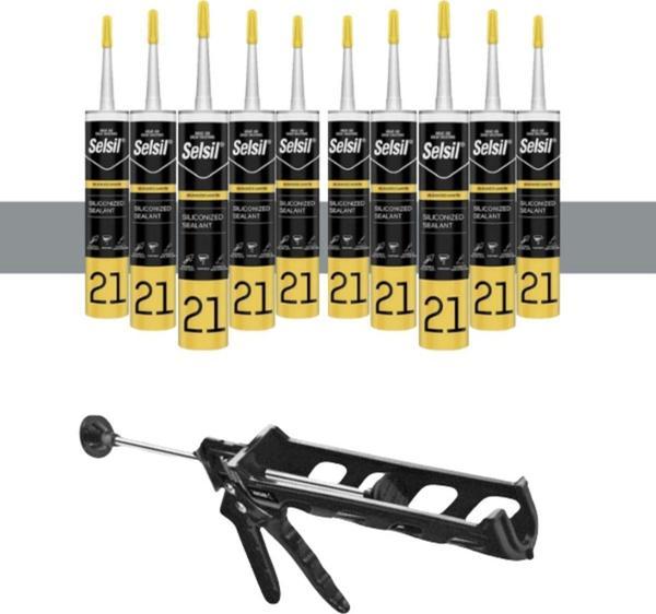 Selsil Silikonize Mastik 500 Gr Gri (10 Adet), Plastik Tabanca - Image 1