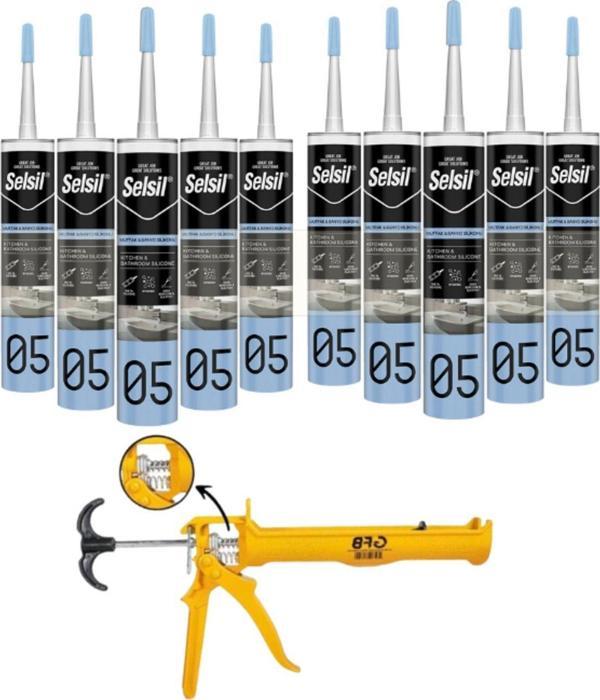 Selsil Duşakabin Silikonu Şeffaf 280 Ml (10 Adet),Alüminyum Tabanca - Image 1