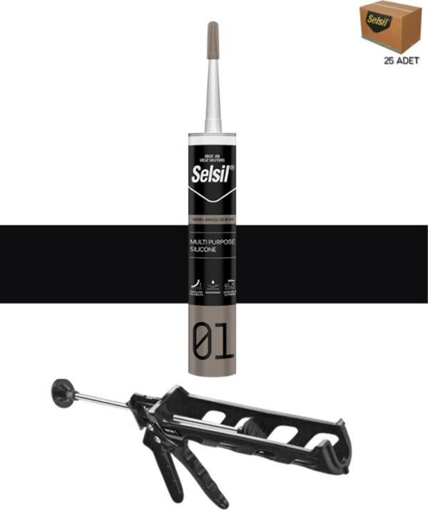 Selsil Ga Silikon 280 Gr. Siyah (25 Adet), Plastik Tabanca - Image 1
