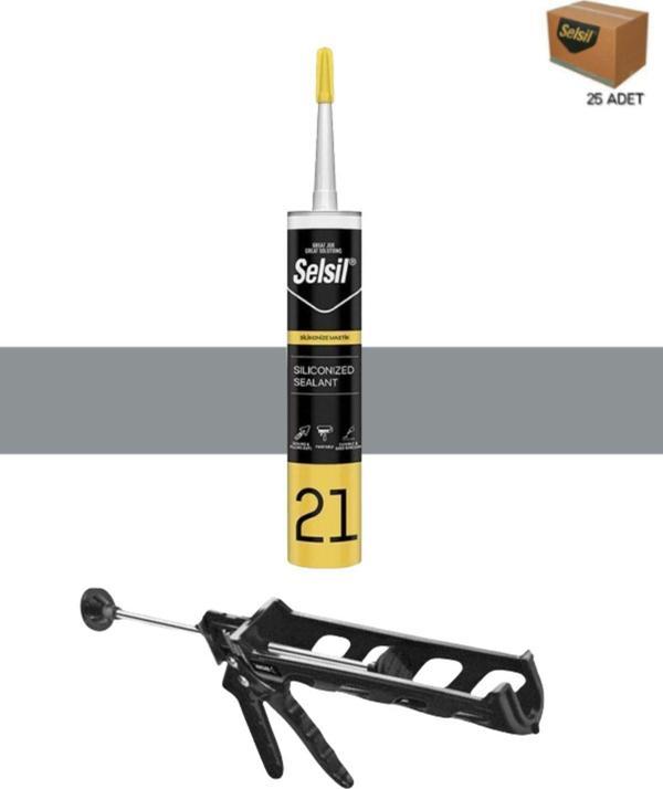 Selsil Silikonize Mastik 500 Gr Gri (25 Adet), Plastik Tabanca - Image 1