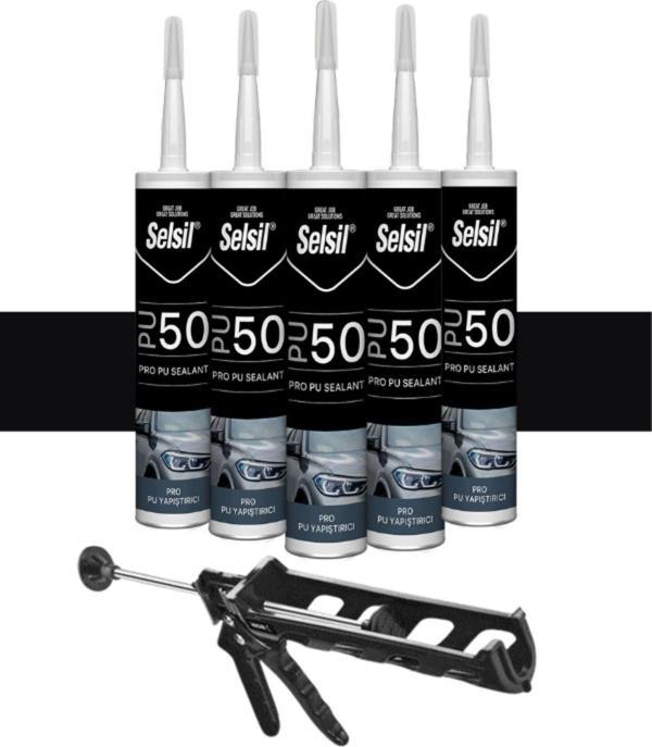 Selsil Pu Mastik 280 Ml. Siyah (5 Adet), Plastik Tabanca - Image 1
