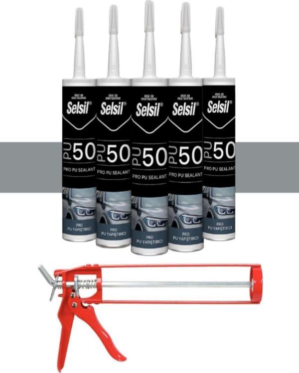 Selsil Pu Mastik 280 Ml Gri (5 Adet),Demir Tabanca - Image 1